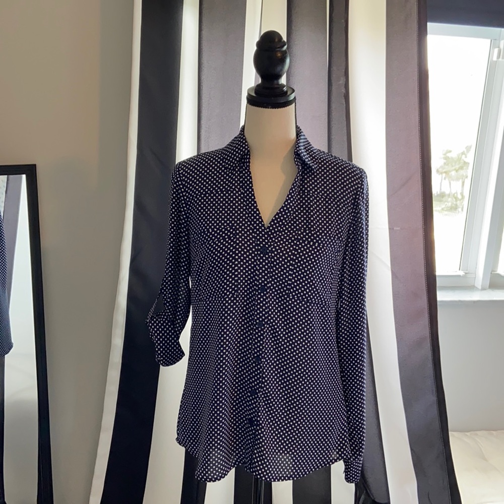 Navy with white dot Express Portofino shirt, slim fit size Small